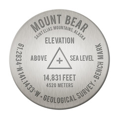 Mount Bear Bench Mark illustration, transparent, the 9th Tallest Mountain in the United States, in the state of Alaska