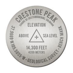 Crestone Peak Bench Mark illustration, transparent, the 22nd Tallest Mountain in the United States, in the state of Colorado