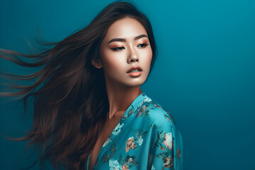 Generative ai portrait of beautiful asian woman on different color background