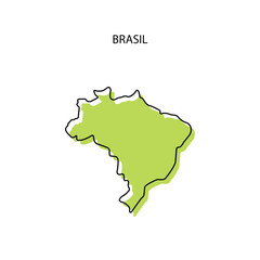 Green Outline Map of Brazil Vector Design Template. Editable Stroke