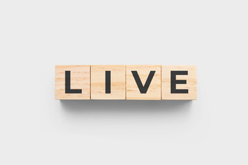 Live wooden cubes on grey background