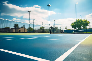 Perspective shot of a pickleball court's sidelines on a sunny day
