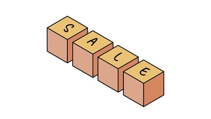Inscription "SALE", black letters on a yellow wooden squares (cubes) isolated on a white background
