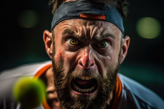 Close-up of a pickleball player's determined face during an intense match