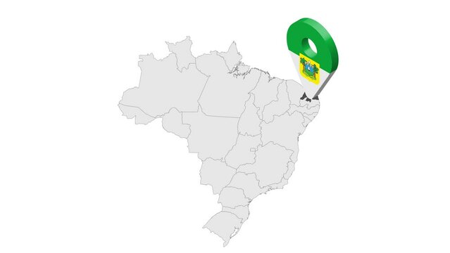 Location State of Rio Grande do Norte on map Brazil. 3d Rio Grande do Norte flag map marker location pin. Map of  Brazil showing different parts. Animated map States of Brazil. 4K.  Video