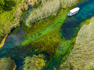 Turkey Akyaka Azmak River, Travel concept photo, landscape view from above with drone