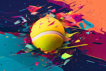 An artistic representation of a tennis ball using abstract colors and shapes