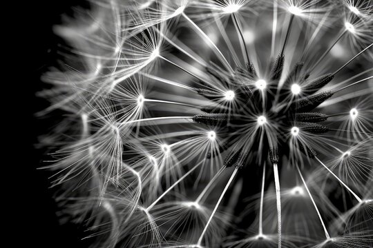 Fototapeta stock photo of Dandelion Taraxacum seeds black and white photography Generated AI