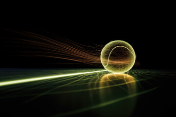 Artistic image of a tennis ball's trajectory, traced as a streak of light