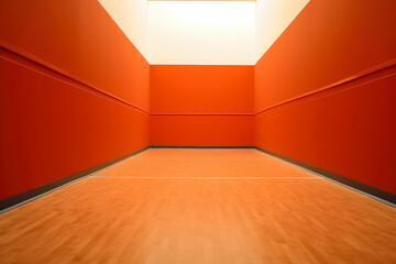 An abstract image of a racquetball court seen from an unusual angle, evoking a sense of disorientation