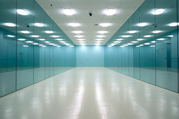 Obraz premium The glossy floor of a racquetball court reflecting the overhead lights, adding a surreal quality to the scene