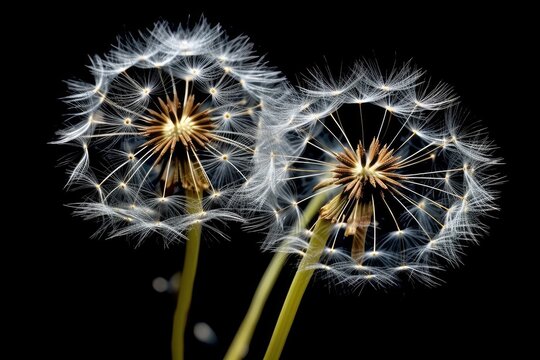 stock photo of Dandelion Taraxacum seeds isolated black background photography Generated AI