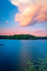 Sunset cloudscape over Olney Pond at Lincoln State Park in Providence, Rhode Island