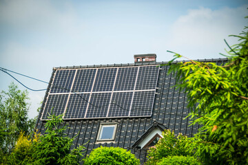 House roof with photovoltaic modules.