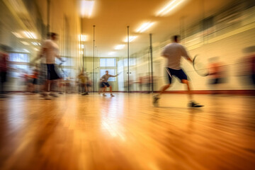Fototapeta na wymiar A heated racquetball match in full swing, the players a blur of motion and energy against the static court