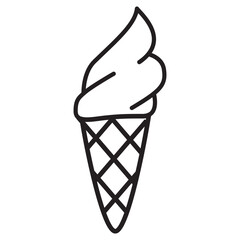 Ice cream in waffle cone icon.Swirl of soft serve ice cream.Frozen yogurt .Isolated on white background.Outline vector illustration.