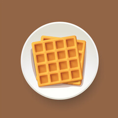 two belgian waffles on plate top view