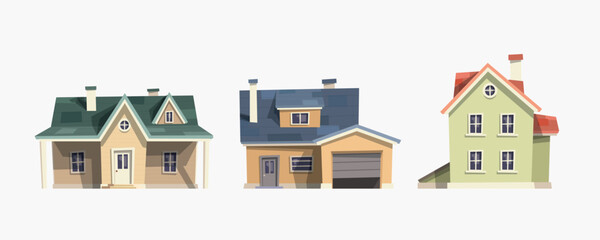 various houses front view isolated in set - 618637254