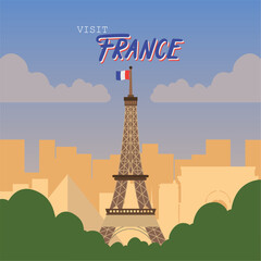 Fototapeta na wymiar Colored seasonal view of Paris with eiffel tower landmark Vector