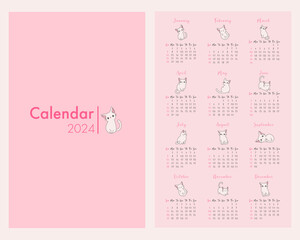 Cute pink 2024 calendar with kitten