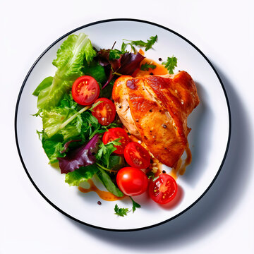Chicken dish with lettuce and tomato. AI Generative.