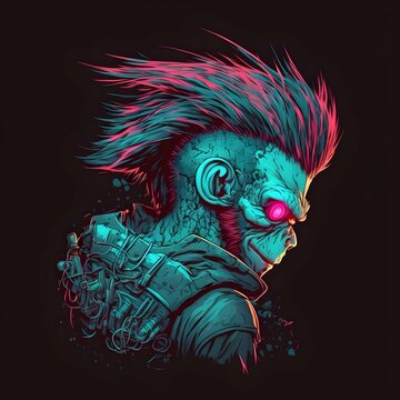 A Junkey Monkey With Mohawk Cyberpunk Style Logo Ultra Detail Anime Illustration 