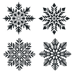 snowflake winter set black isolated silhouette icons on white background