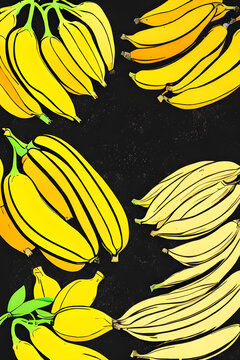 Golden Delights: Stunning Image of Fresh and Vibrant Bananas Abstract Pop Cartoon Style Background Generative Ai