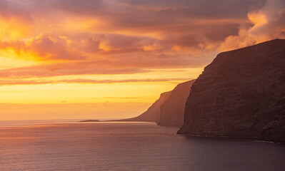 amazing sunset over Los Gigantes Tenerife  Canary Islands  Spain