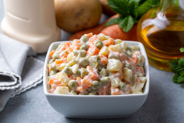 Russian salad, Olivier salad with mayonnaise and egg served (Turkish name; Rus salatasi)