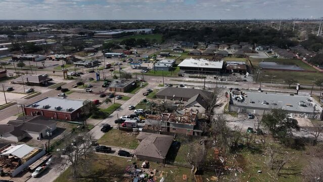 Rotating Drone footage of house hit by tornado