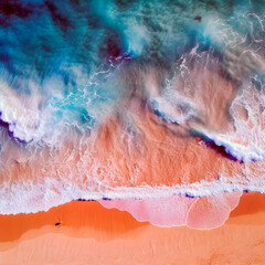 Aerial drone view of a desert beach with turquoise water. AI Generative.