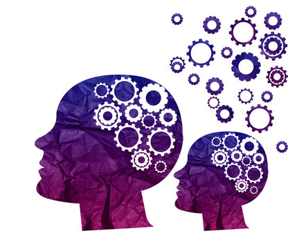 Silhouette of a head and a brain consisting of cogs and flying away, Concept of searching for ideas, mental health - Powered by Adobe