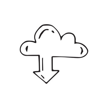 cloud. send information. storage. send photos and videos. save. vector image. on a white background. doodle. black color.