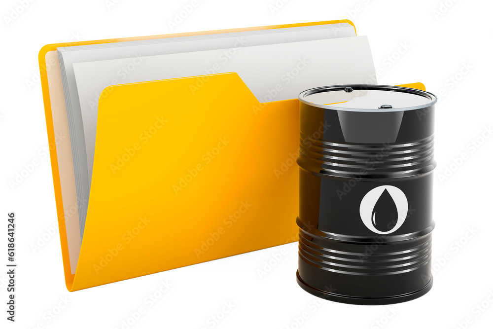 Poster computer folder icon with oil barrel, 3d rendering