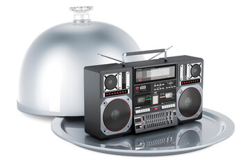 Restaurant cloche with boombox, 3D rendering