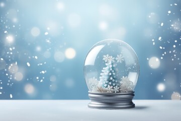 Minimal christmac snow globe on blue background