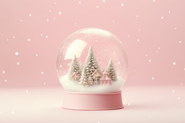 Fototapeta na wymiar Minimal christmac snow globe on pink background
