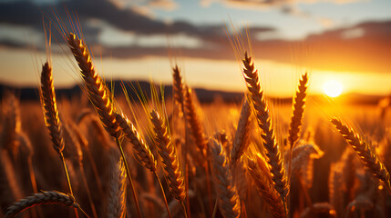 Wheat field at sunset with a warm golden light - Field of wheat - Sunset on the field