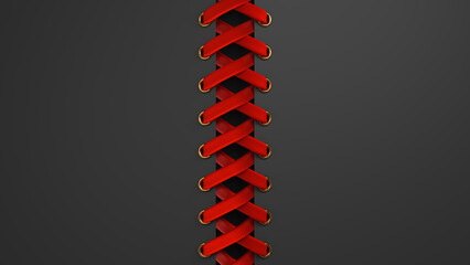 Red shoelaces background. Teamwork or relationship concept 3D rendered design.