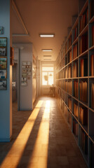 Office corridor with shelves and many document