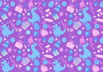 Cartoon dinosaur monsters seamless dragon pattern for wrapping paper and Christmas gift box and kids clothes