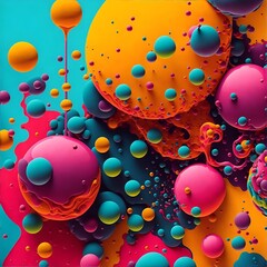 Photo of an abstract painting with vibrant colors and bubble-like shapes