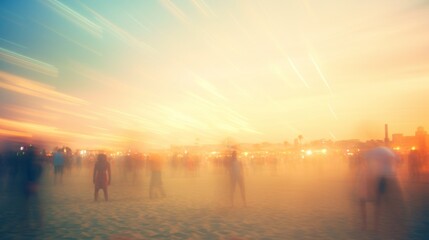 Fototapeta premium Blurred atmosphere of a beach party. Generative AI