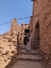 Old historic derelict clay houses in the city center of Amezrou in the Draa valley