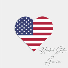 united states of america flag inside heart on gray background