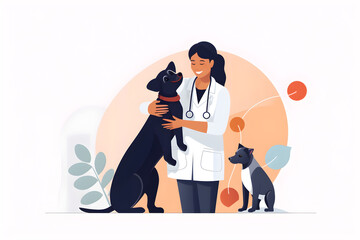  Flat vector illustration dog teeth being examined by the animal doctor 