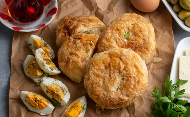 Turkish Traditional Bakery Bagel (Boyoz) and boiled egg