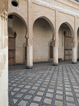 FES, MOROCCO - APRIL 02, 2023 - Beautiful traditional old palais El Glaoui in the medina of Fes