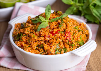 Traditional delicious Turkish foods: bulgur salad (kisir)